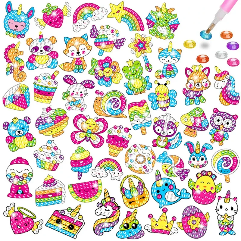 Großes Edelstein-Diamant-Malerei-Aufkleber-Set für Kinder, 12, einfach zu bedienen, künstlerische, animierte Tier-Diamant-Malerei-Aufkleber, Numbe Image