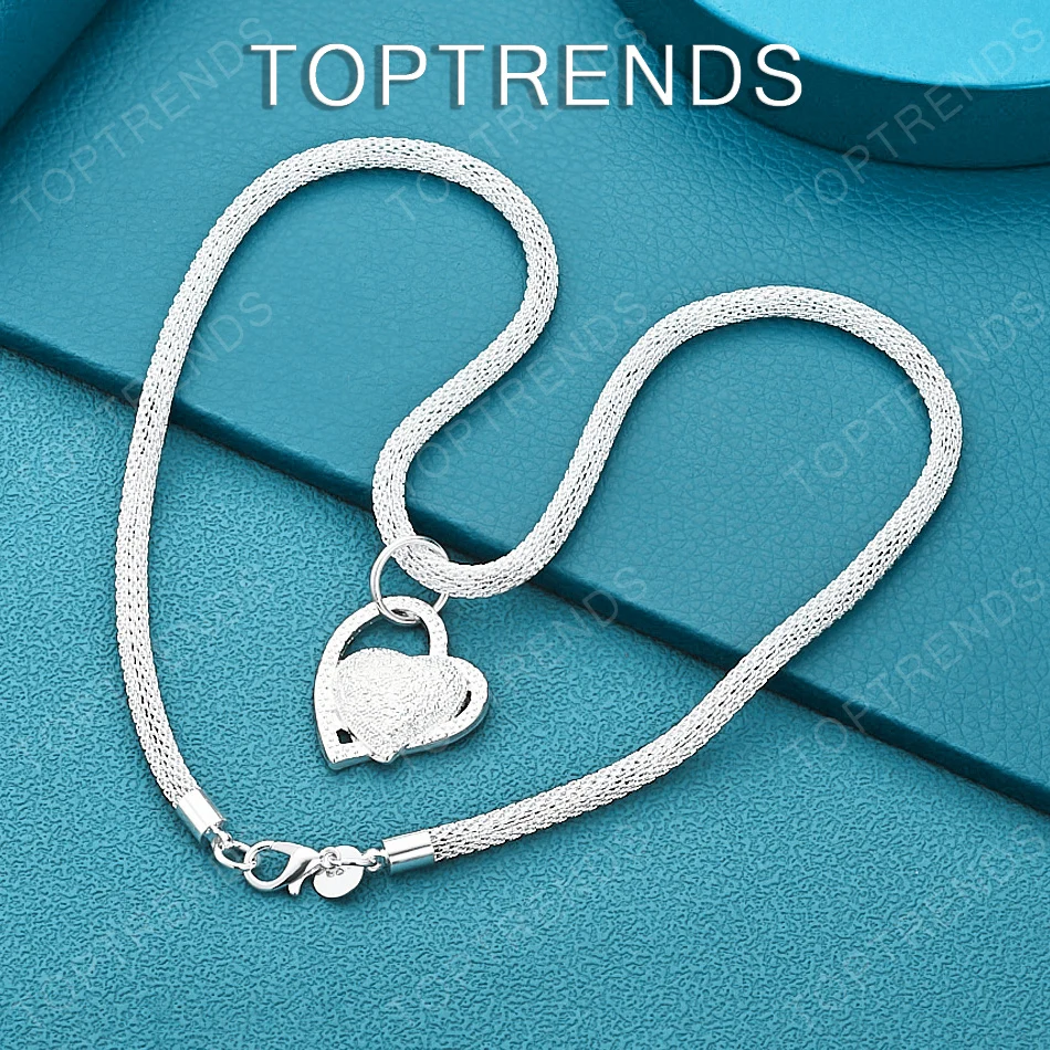 Meistverkaufte 925 Sterling Silber Herz-Mesh-Ketten-Halskette Modischer Neuer Schmuck für Männer Frauen Jubiläum Party Geschenk Accessoires Image