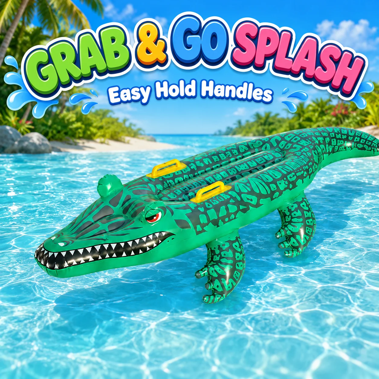 1 Stück aufblasbares Krokodil-Schwimmtier mit Griffen, Wasserspielzeug Alligator-Floß für Strand, Pool und Sommerspaß Image