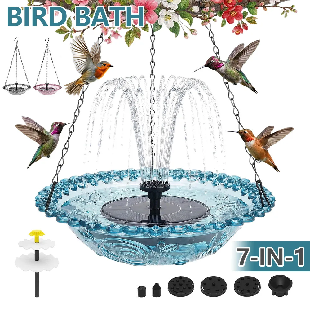 Hängendes Vogelbad Garten-Vogelfutterhaus Outdoor-Badewanne mit Solarbrunnen Dekorativer Kolibri-Wasserspender Haustierzubehör Image