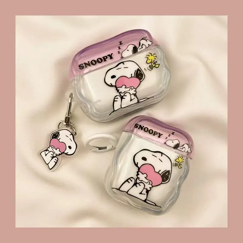 Kopfhörerhülle für Airpods 1 2 3 4 Pro 2 Niedliche Cartoon-Erdnuss-Snoopy Drahtlose Bluetooth-Kopfhörer-Schutzhülle mit Schlüsselanhänger Image
