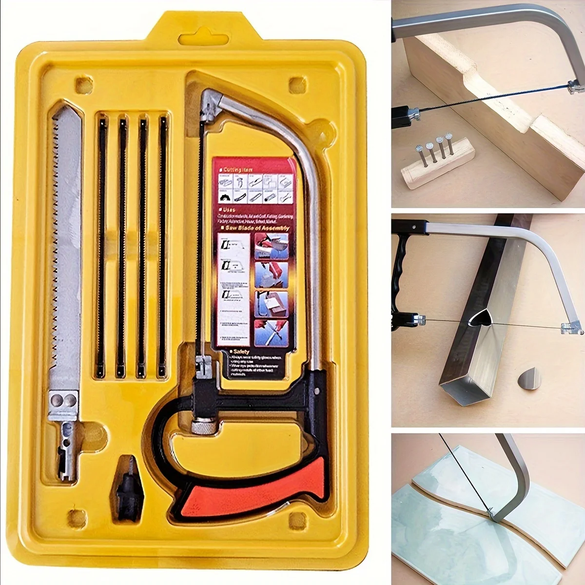 Bügelsägen-Set, 12-Zoll-Stahlsäge mit austauschbaren Sägeblättern und Metallgriff, 3-teiliges Handsägen-Set (Bügelsägenrahmen, Mini-Bügelsäge) für Holz Image