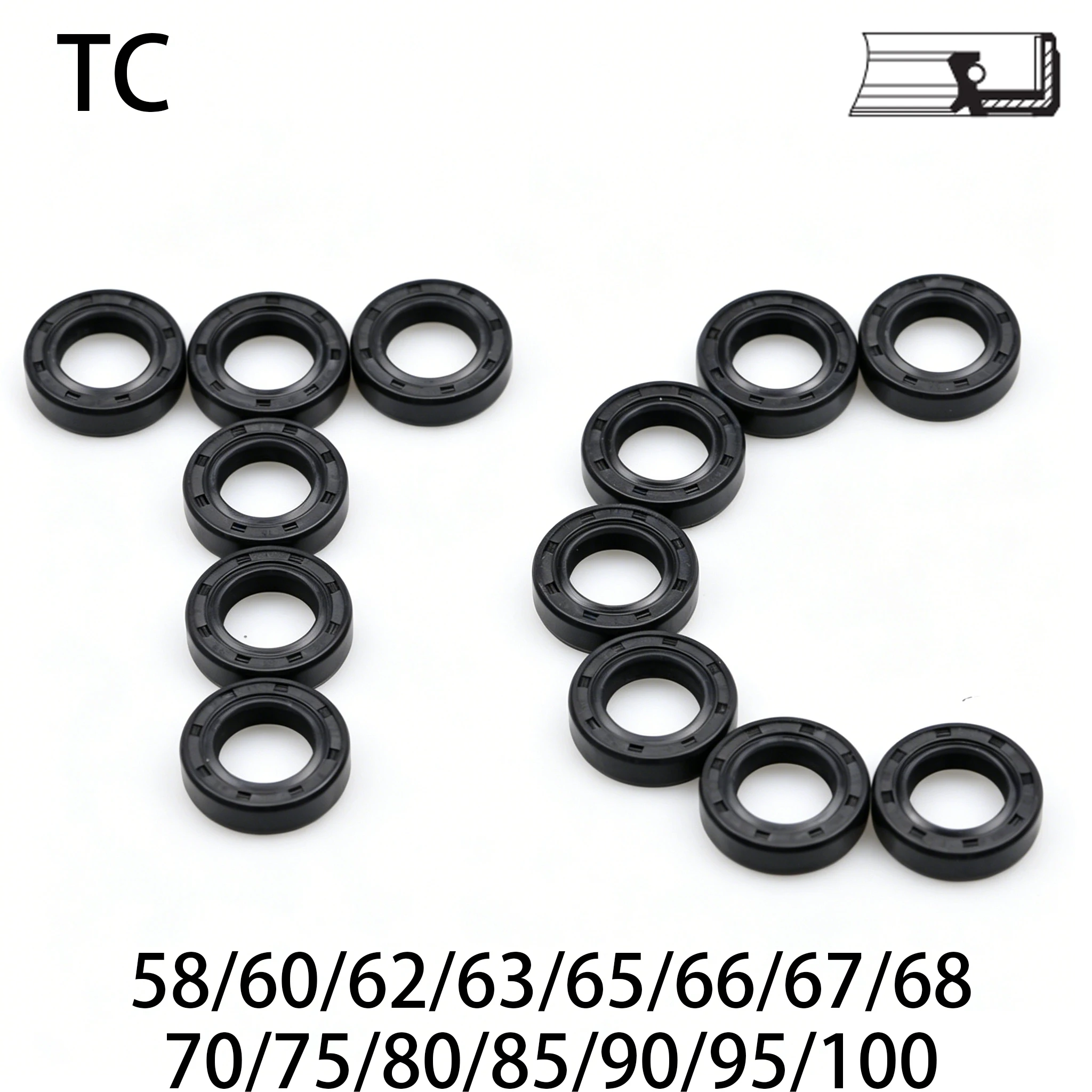 TC 58 60 62 70 75 80 85 90-100 Schwarze NBR-Gummi-Rillendichtung, Dichtungsring, O-Ring, Rotierende Wellendichtung mit Federskelett Image