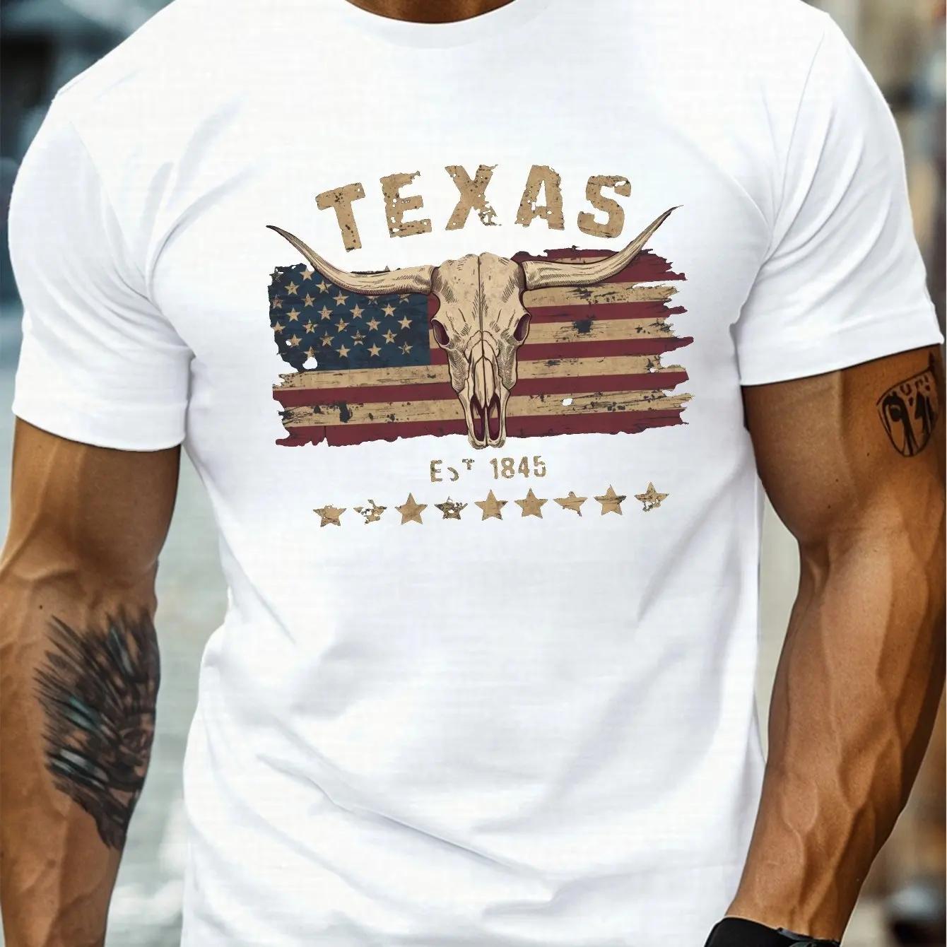 Herren Sommer T-Shirt aus 100% reiner Baumwolle, modisch, lässig, locker geschnitten, mit Kuh-Totenkopf-Muster, Rundhalsausschnitt, Kurzarm. Image