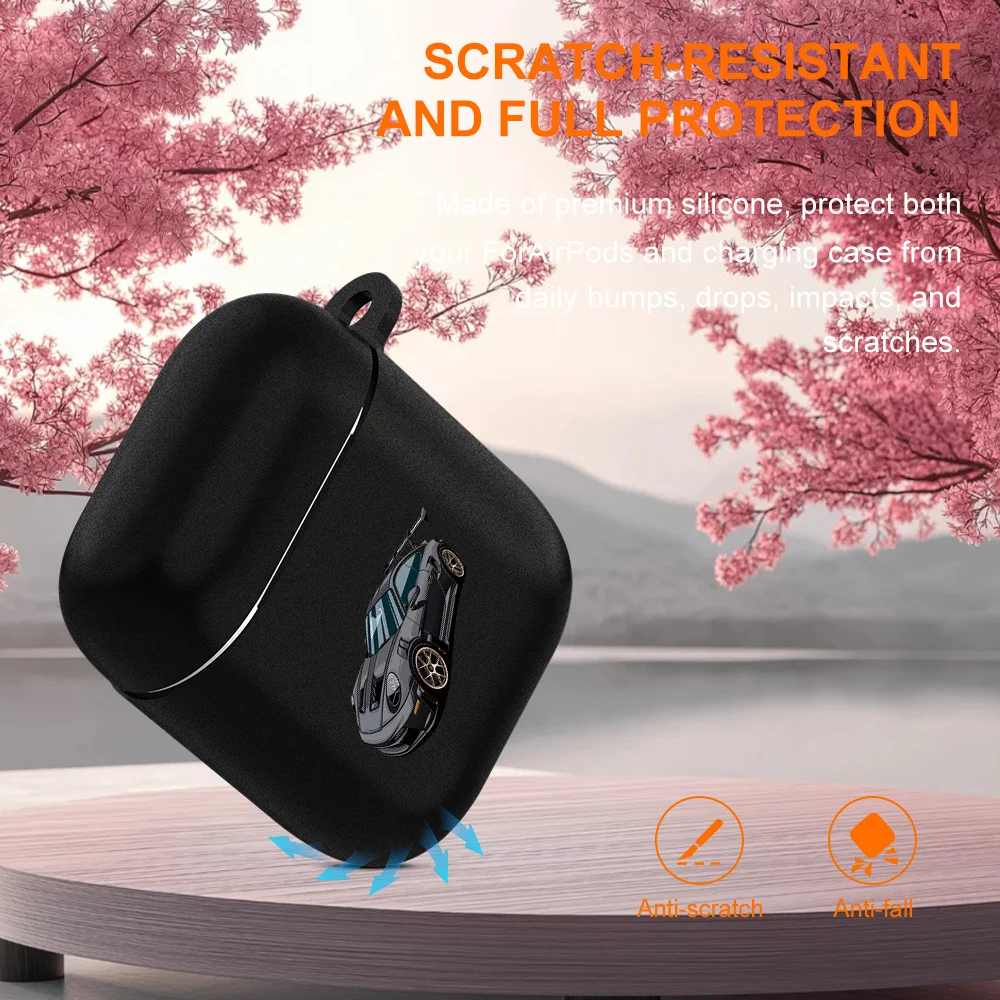 Schwarzes Kopfhörer-Etui mit Automuster für Apple Airpods Pro3/Pro2/Pro. Kopfhörerhüllen für AirPod 2/3/4, stoßfeste Schutzhülle Image