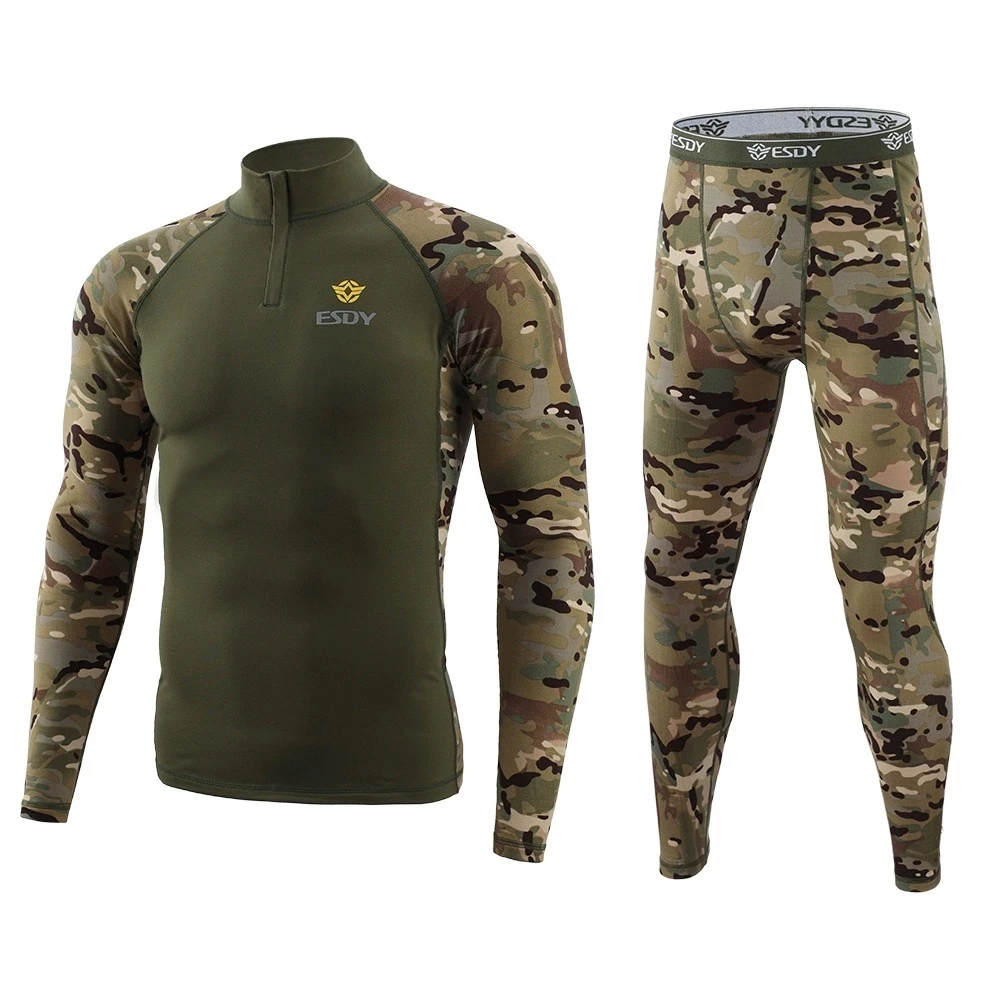 Sous-vêtements de sport thermiques en plein air pour hommes, ensemble chemise et pantalon de Camouflage, doublure de chasse, vêtements de ski et d