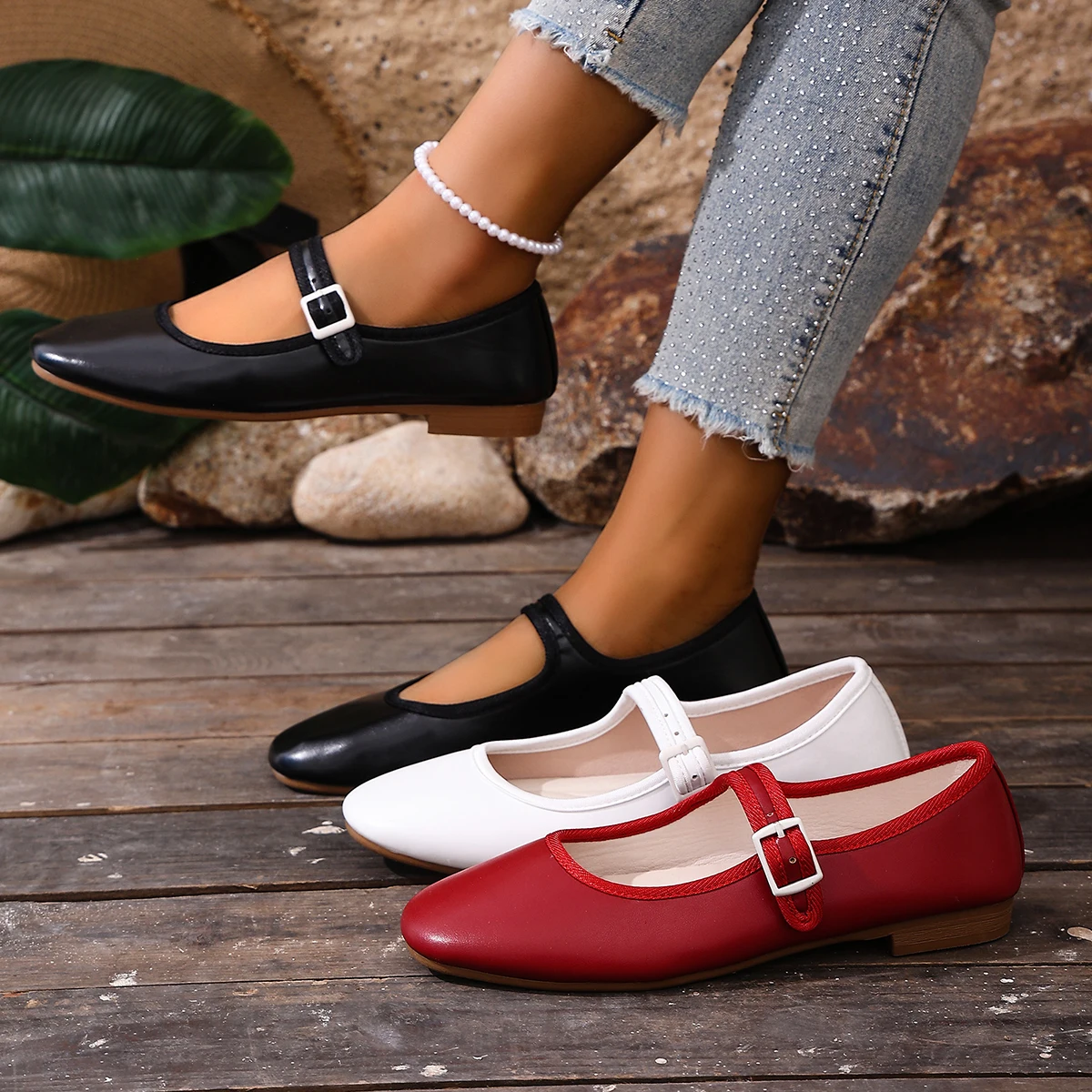Frühling/Herbst Elegante und Sexy Rundkopf-Schnallen-Schuhe mit Niedrigem Absatz Modische Bestseller Neue Bequeme Damenschuhe