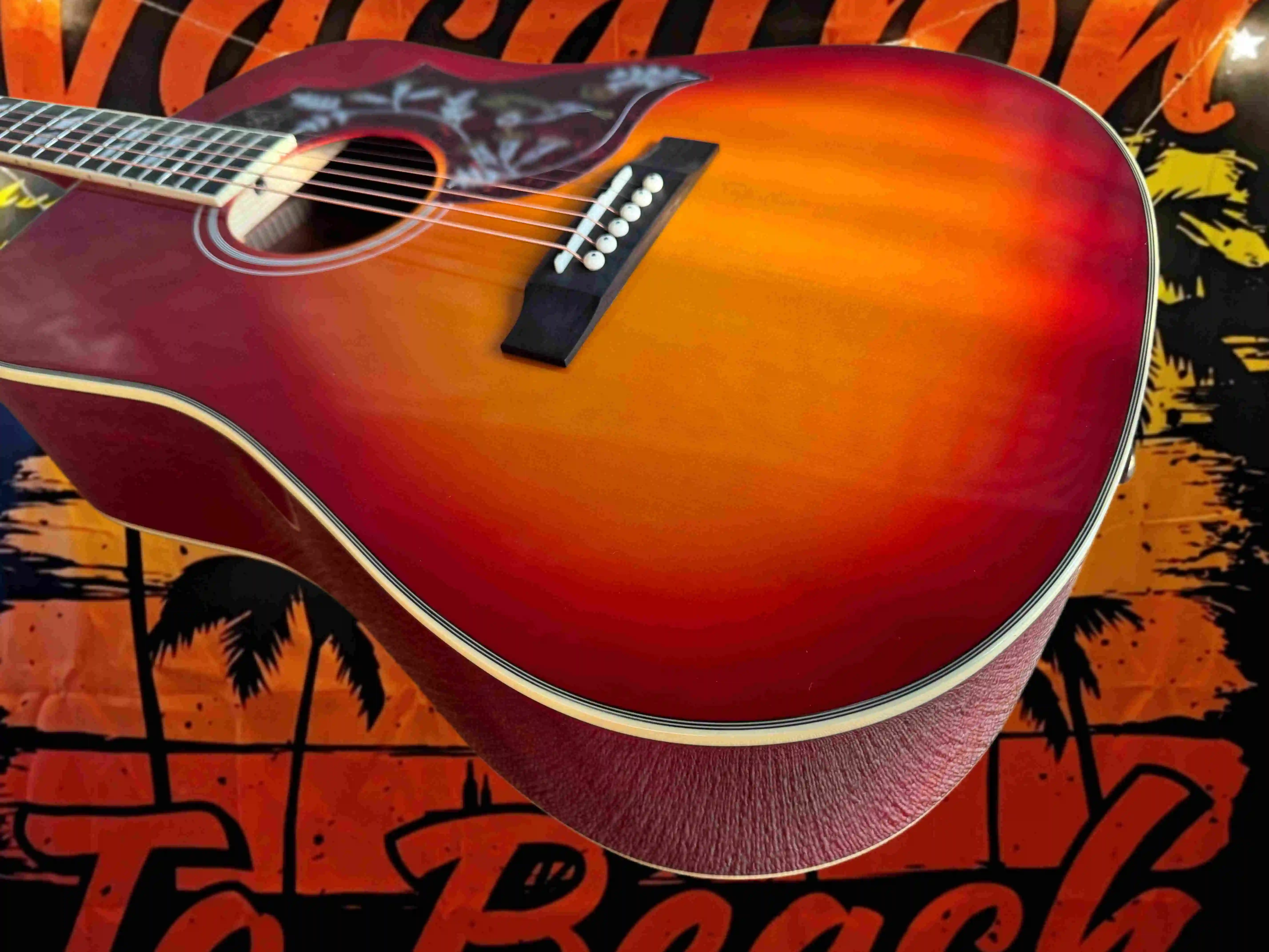 41 Zoll Bee Bird Akustikgitarre Kirsche CS Rot Sonnenuntergang Farbverlauf Beschichtung Fichte Massivholzdecke Warmer Voller Klang Palisander Griffbrett Image