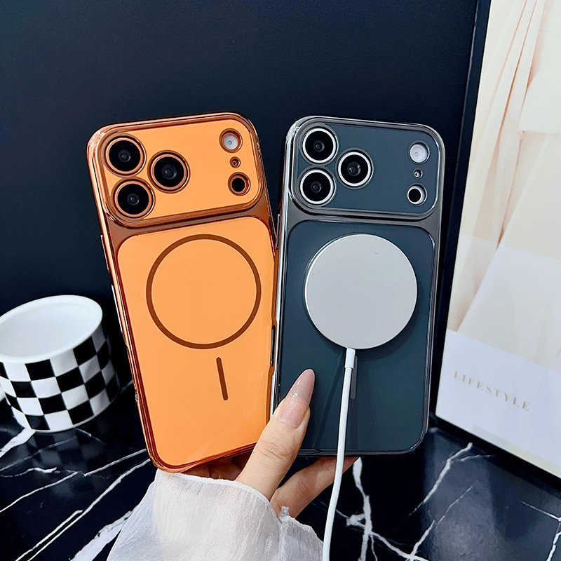Luxuriöse galvanisierte kabellose Ladehülle für iPhone 17 Pro Max 13 14 15 16 – Sturz- und stoßdämpfende Schutzhülle Image