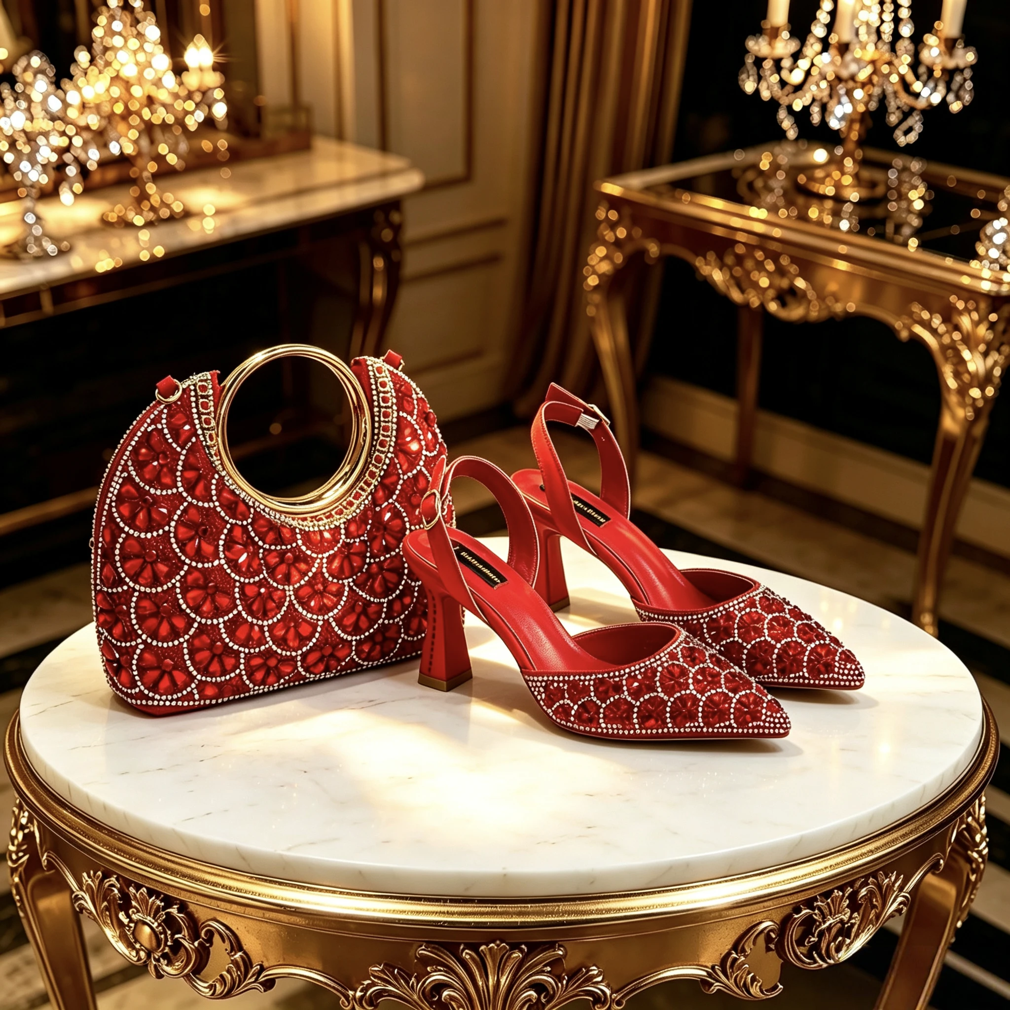 2026 Neuerscheinung INS Italienisches Design Rote Strass Spitze Damen High Heels Passende Handtasche Set Elegante Hochzeit Party Schuhe