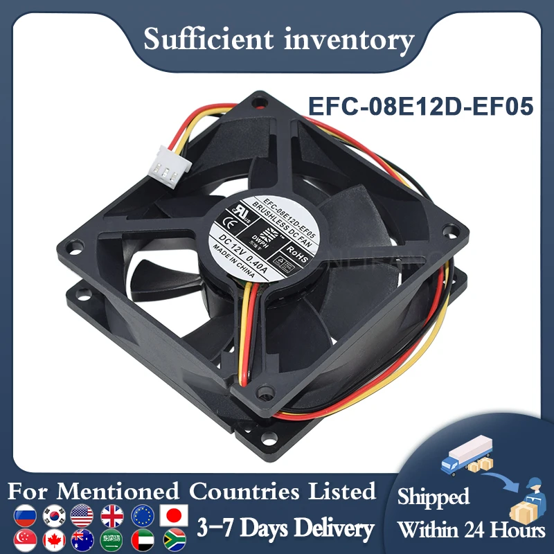 Neuer 80x80x25MM EFC-08E12D-EF05 DC12V 0,4A 3Pin Lüfter Image