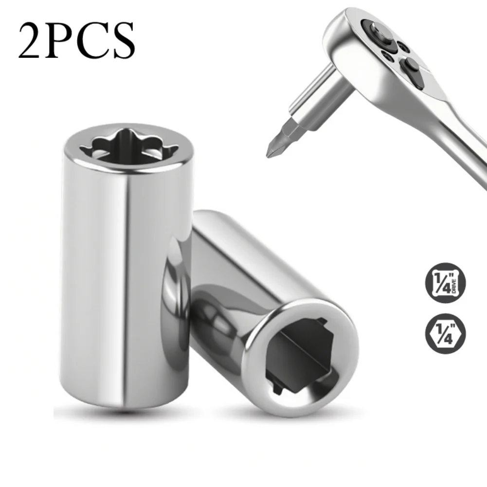 2 Stück 1/4 Zoll Vierkantantrieb auf 1/4 Sechskant-Bit-Konverter, Schraubendreher-Adapter, Handersatzwerkzeug-Zubehör Image