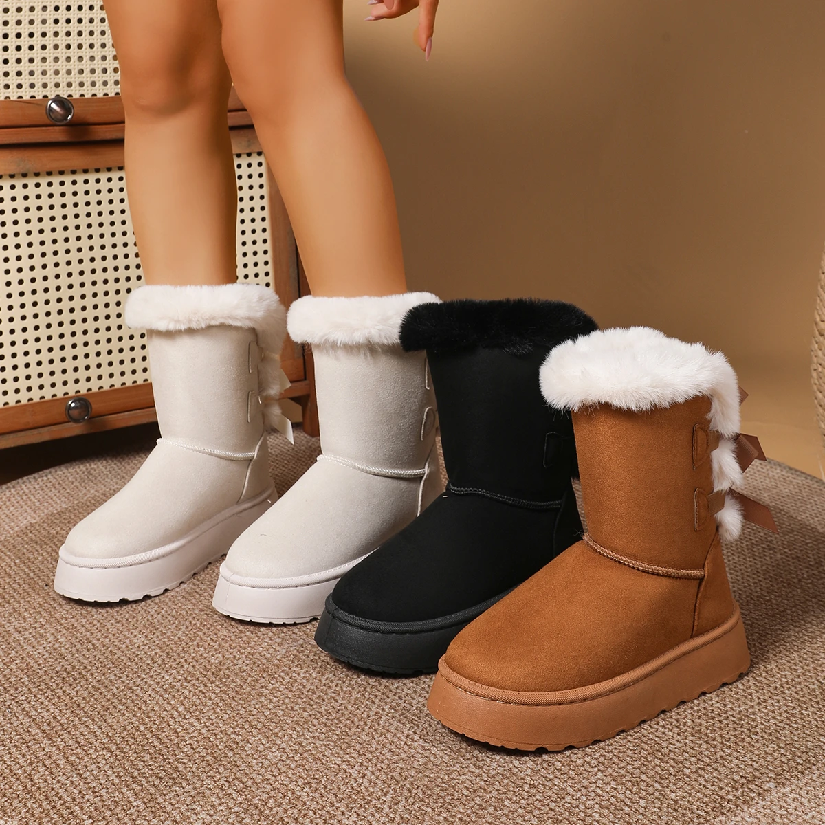 Winter elegante runde Zehen warme und sexy dicke Sohlen lange Schneestiefel modische meistverkaufte neue bequeme Damenstiefel Image