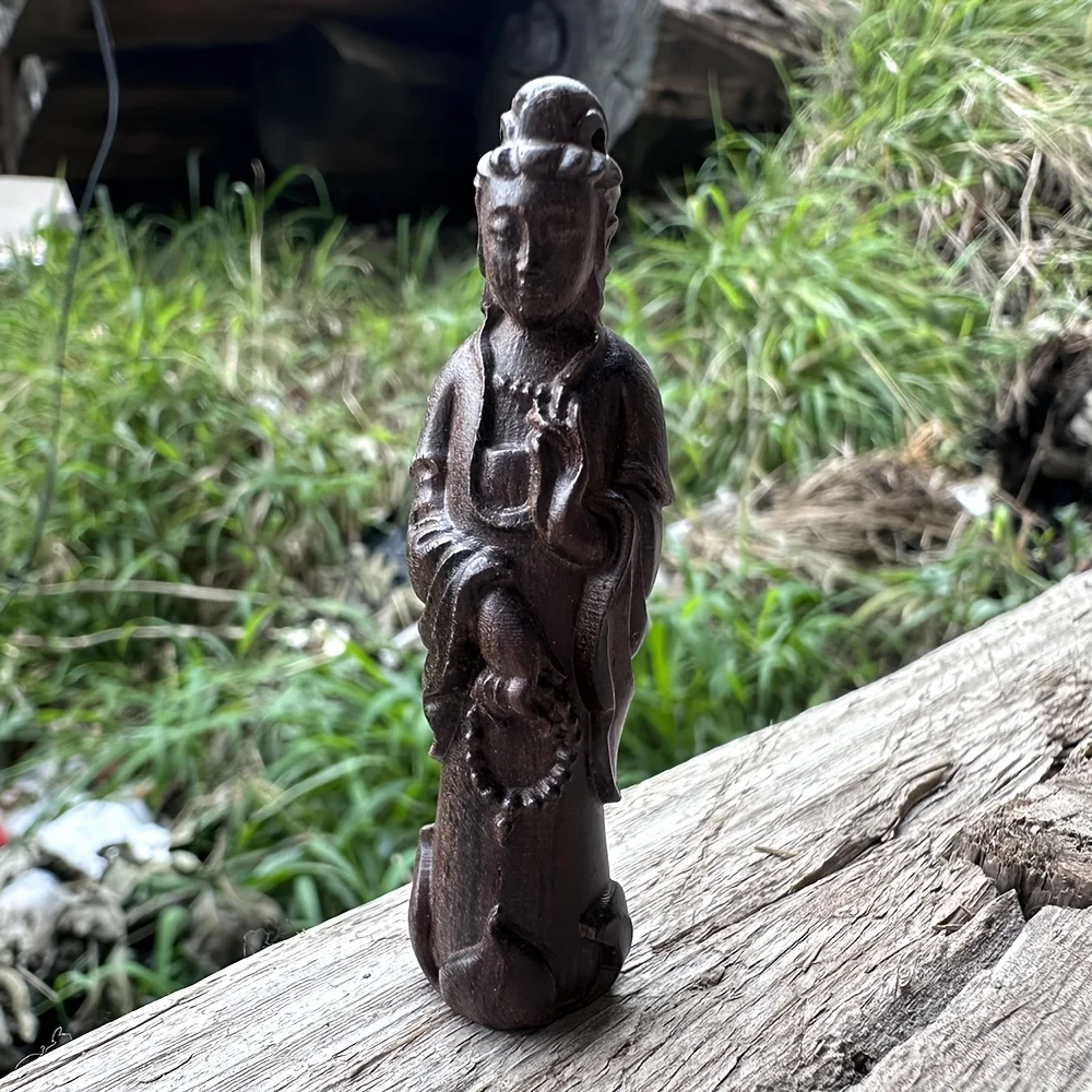 2,5-Zoll große Buddha-Figur aus Holz, handgeschnitzt, im chinesischen Stil, geeignet für die Dekoration von Wohnzimmer, Büro, Teetisch, Schlafzimmer und Auto.