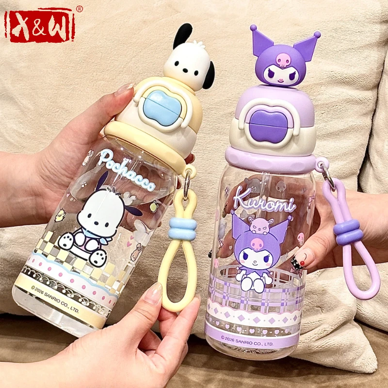 X&W Sanrio Kuromi Kinder-Wasserbecher, 600 ml, doppelter Trinkbecher, auslaufsichere Kunststoff-Wasserflaschen, tragbarer Outdoor-Becher für kalte Getränke Image