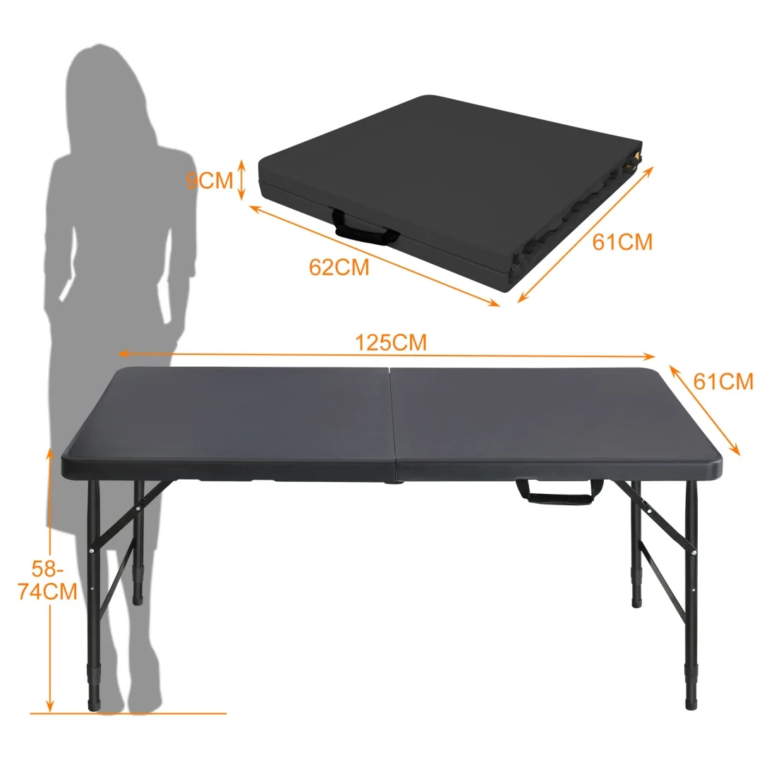125cm Tragbarer Robuster Klapptisch mit Griff, Höhenverstellbarer Faltbarer Tisch, Multifunktionaler Klapptisch für Camping