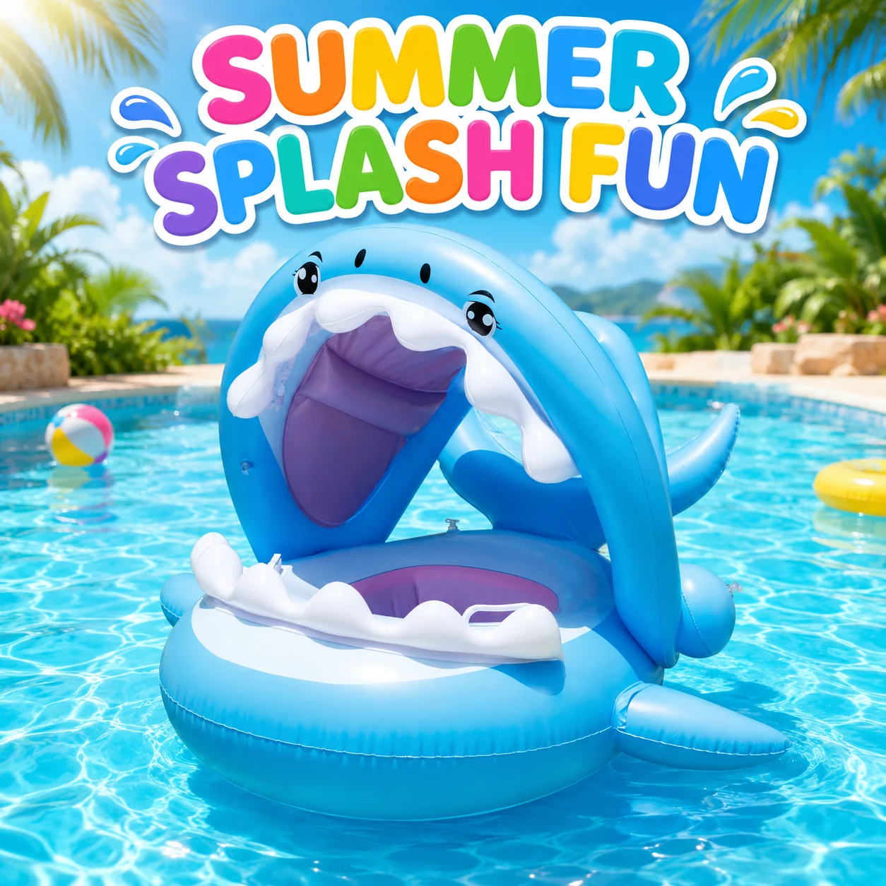 1 Stück Aufblasbarer Baby-Schwimmring mit Sonnendach, Schwimmsitz für den Pool, Baby-Wasserspielzeug, Sommer-Pool-Zubehör Image