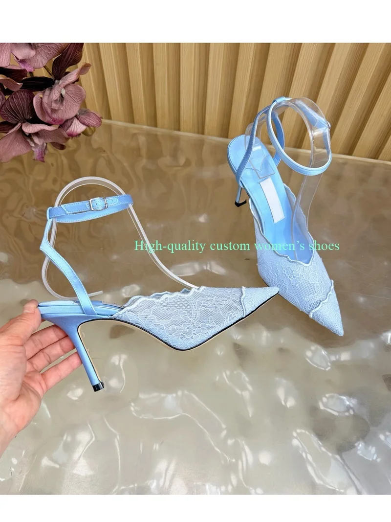 2026 Modische Spitzen-Pailletten-Pumps mit Netzstoff für Damen, Sexy Spitze Designer-Sandalen mit Niedrigem Absatz und Slingback