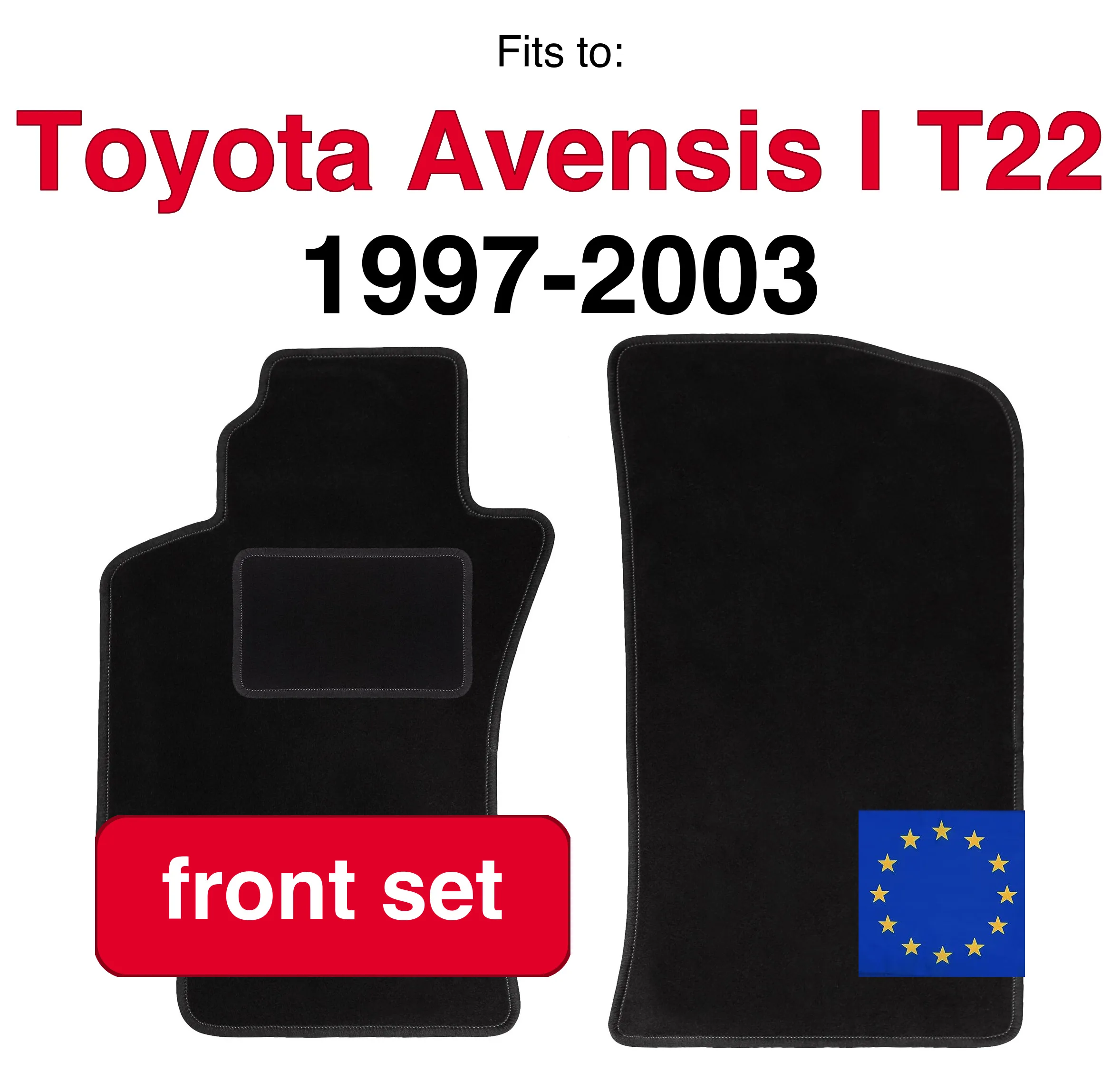 Tapis de sol avant en velours pour voiture, pour Toyota Avensis I T22 berline, break liftback, hayon (1997-2003) - Noir (2 pièces) - Ensemble de tapis de sol avant pour voiture