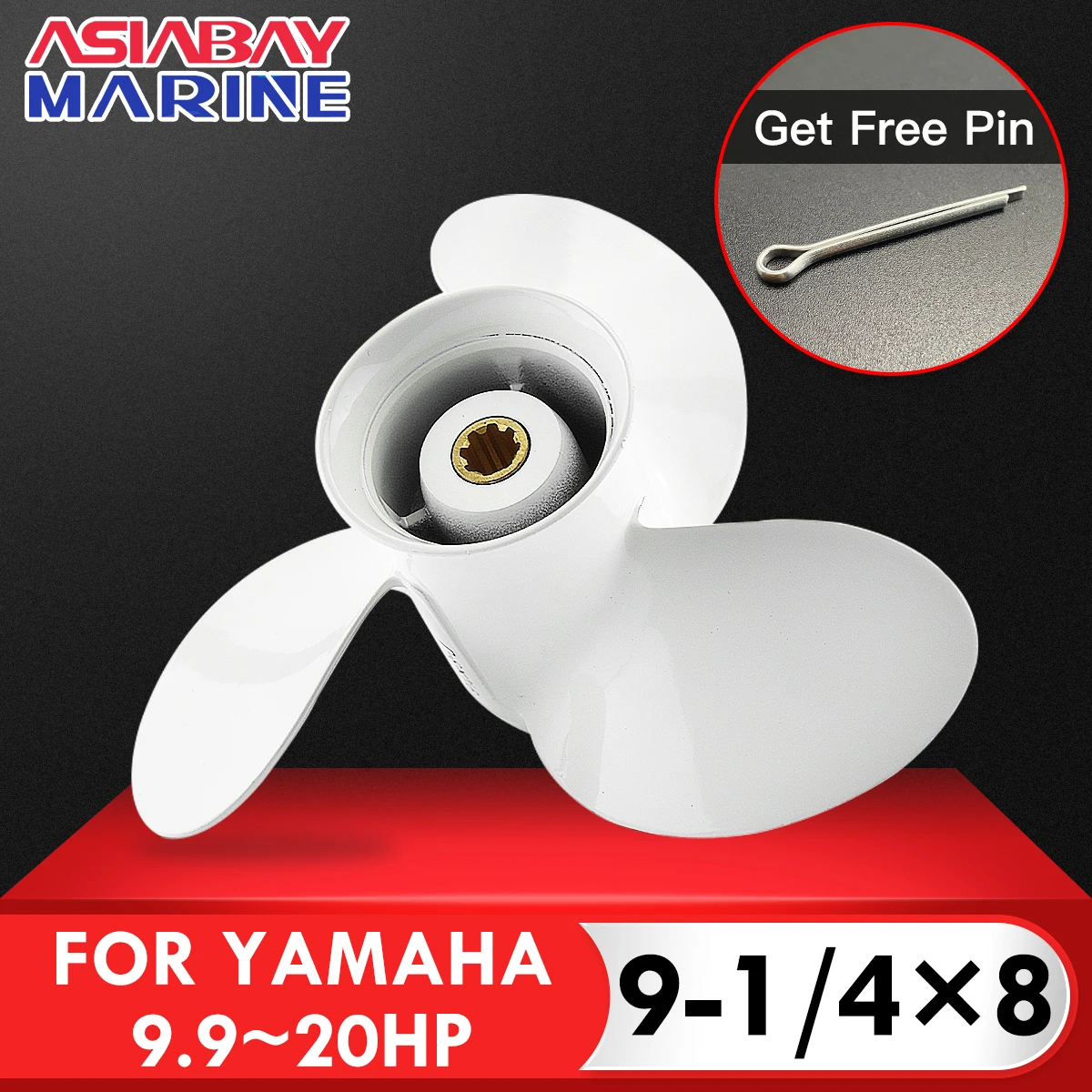 Für Yamaha Außenborder Propeller 9-1/8x8 Aluminium legierung Schraube 3 Blatt 8 Keil zahn Teil #63v-45947-00 für 1/4-15 PS Bootsmotoren Image