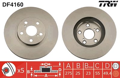 Trw Bremsscheibe [Hersteller-Nr. DF4160] für Toyota