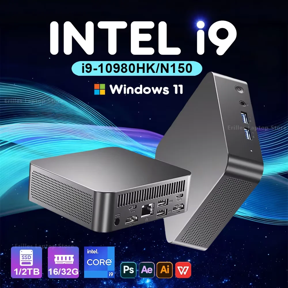 Intel Core i9 10980HK Windows 11 Pro Portable Pc Computer 32GB RAM 1/2TB SSD WIFI 6 BT5.2 4K 60Hz HD Mini Gaming Office Study Pc