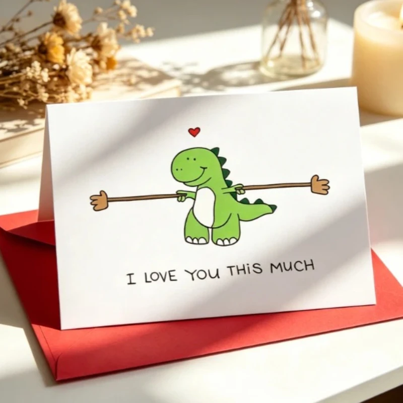 Ich liebe dich Karte mit Dinosaurier-Design, Grußkarte für Freunde und Familie Image