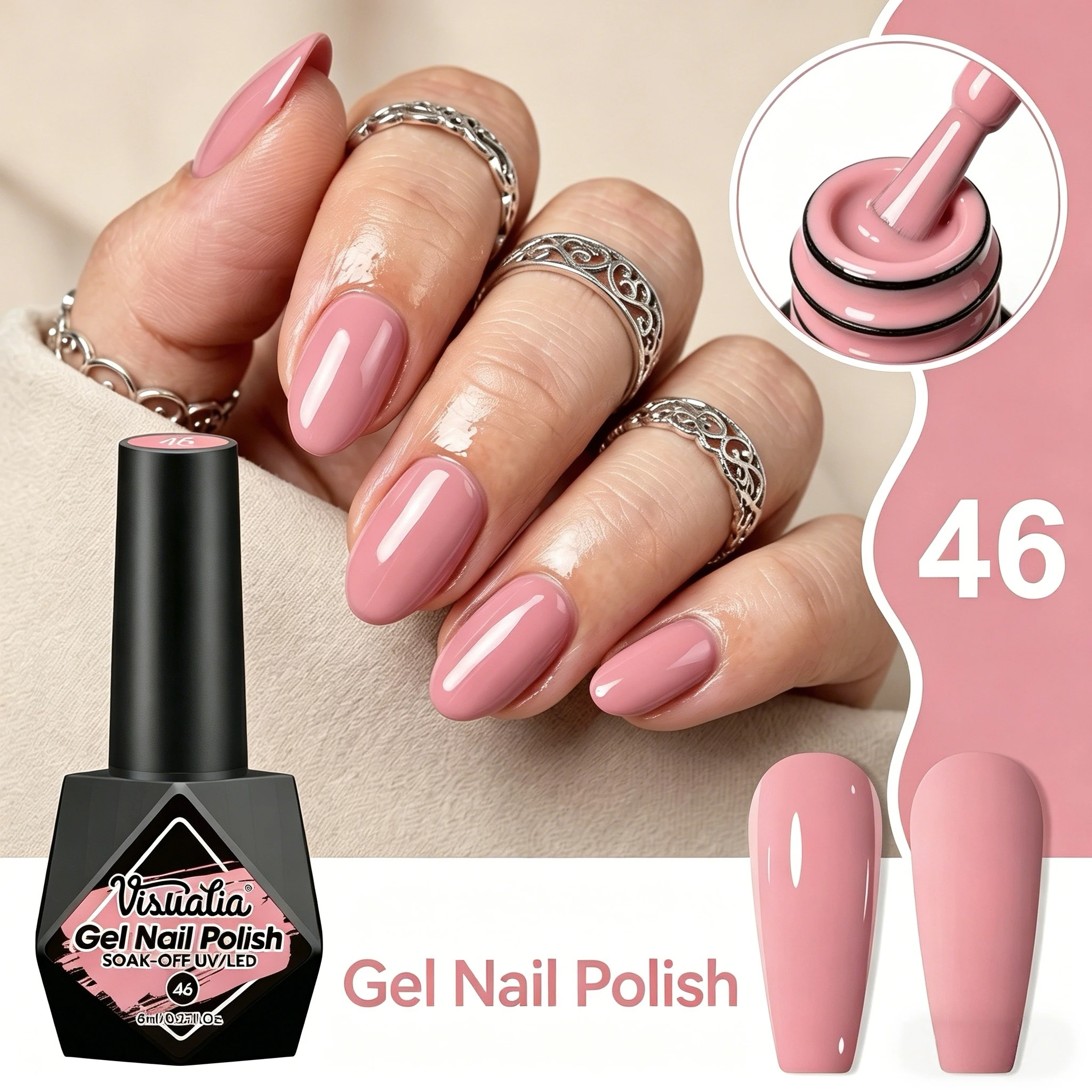 Visuatia Einfarbiger Gel-Nagellack, LED Semi-Permanent Gel-Nagellack, Hohe Farbsättigung, Langanhaltend und Nicht Abblätternd, F Image