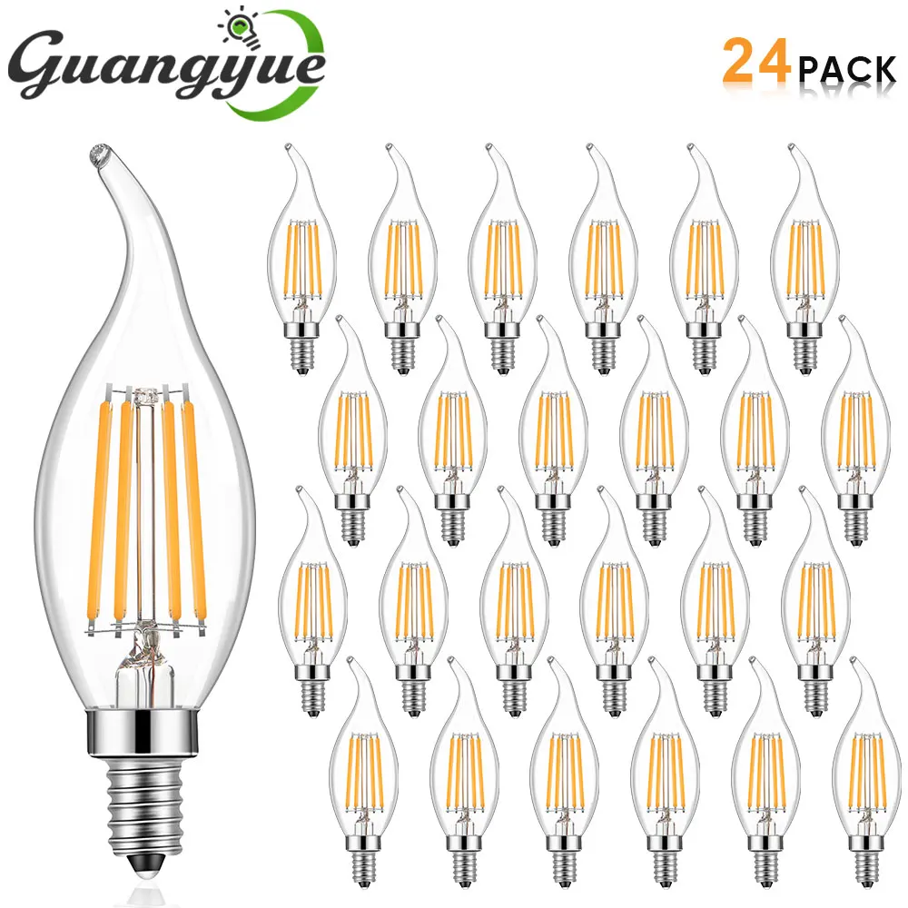 E12 Kronleuchter-Glühbirne C35 4W 320LM Vintage LED-Lampe Klares Bernsteinfarbenes Glas Flammenspitzen-Kerzenleuchtmittel für Deckenventilator Pendelleuchte