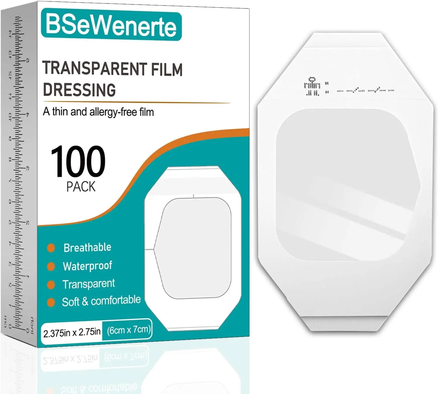 100 Stück transparente Film-Dressing, 2,37 x 2,75 Zoll, wasserdichte, klare Bandagen für Dusche, Tattoo, Nachsorge, Verband, selbstklebende Patches Image