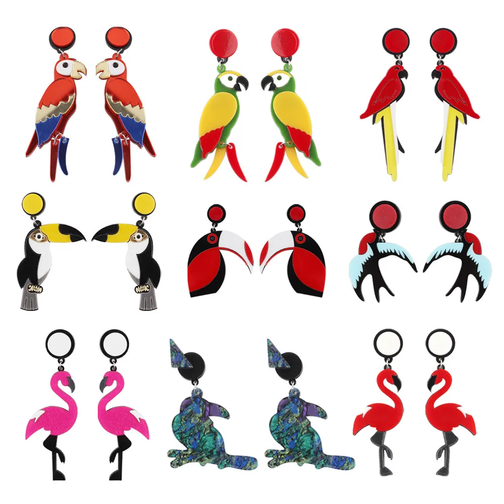 Mode Flamingo Papageien Acryl Baumeln Ohrringe Für Frauen Mädchen Geometrische Große Tiere Vögel Ohrringe Brincos Partei Schmuck