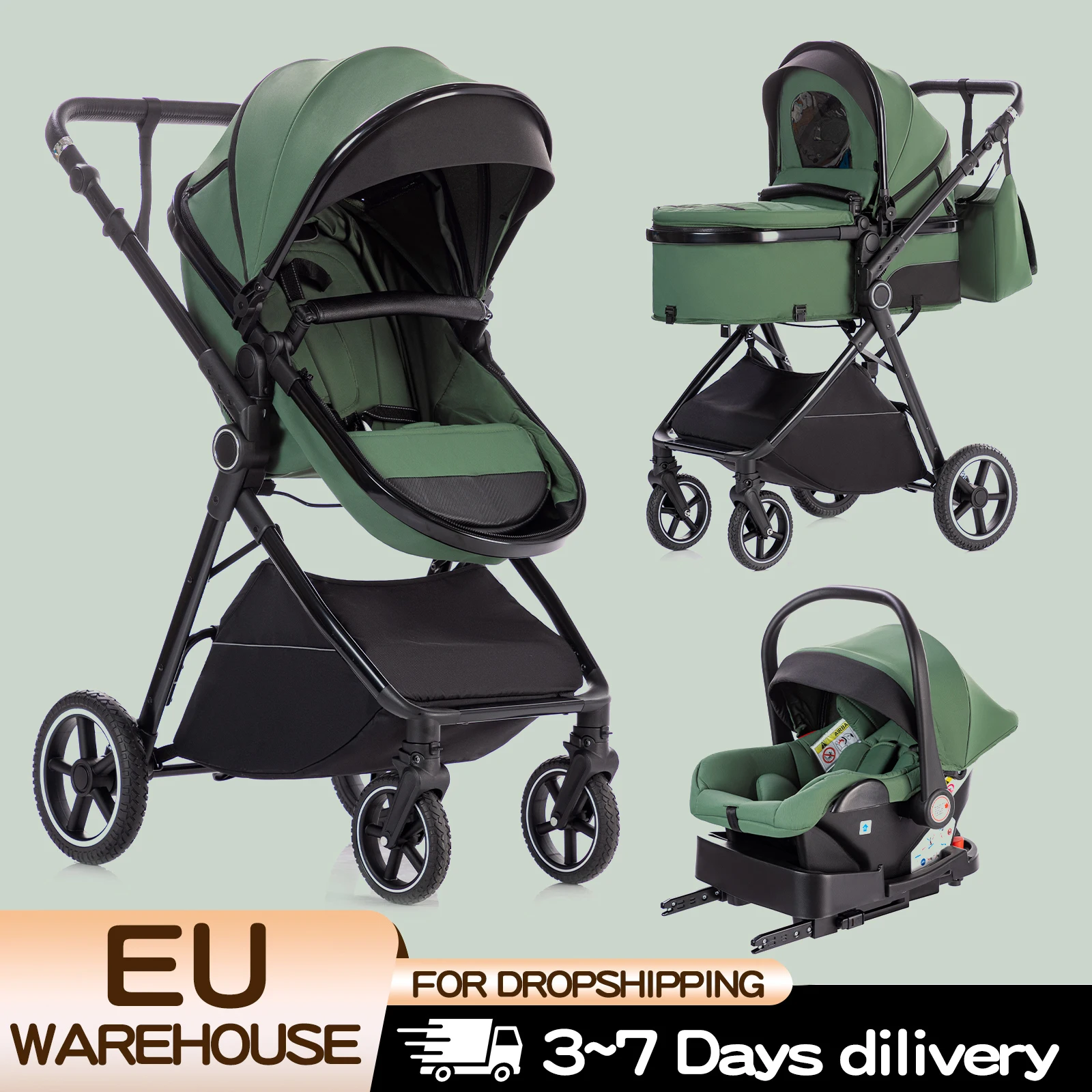 Luxuriöser 3-in-1-Kinderwagen, tragbarer Reise-Kinderwagen, faltbarer Kinderwagen, leichter Kinderwagen für Neugeborene, wandelbar Image