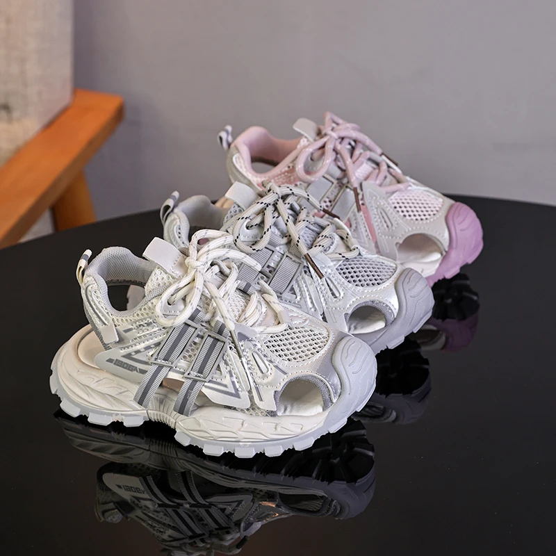 Sommer-Sport-Chunky-Sandalen für Kinder, atmungsaktive, hohle Sportschuhe für Jungen und Mädchen, verstellbare Sportschuhe, rutschfeste, weichsohlige Kinderschuhe