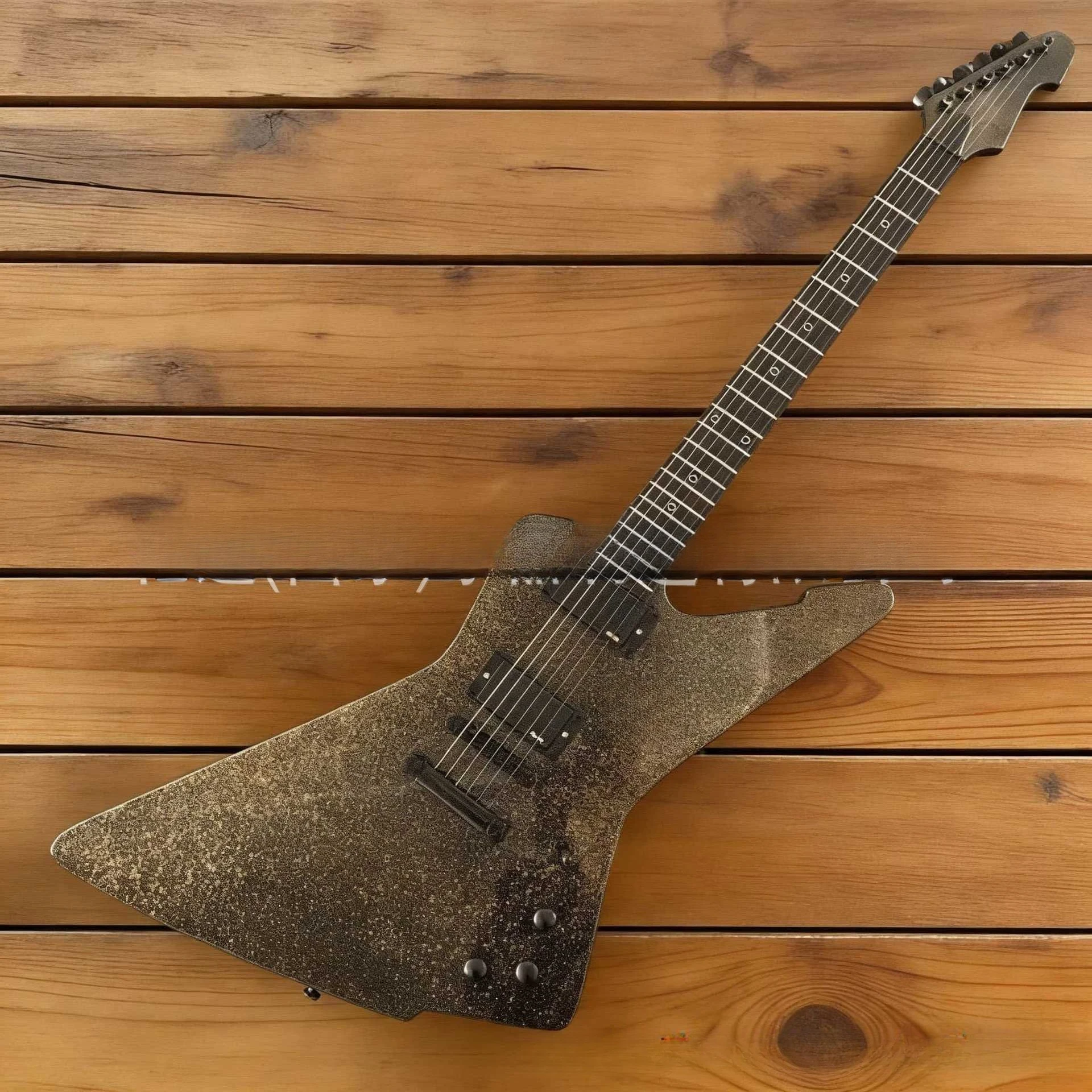 Schwarz-Gold Funkelnde Explorer Flüssigkupfer-Pulver E-Gitarre Image
