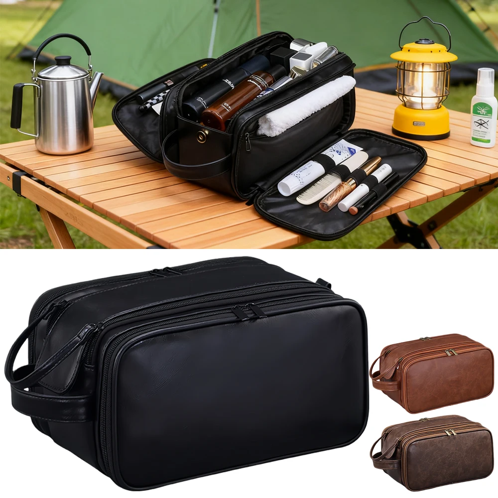 1 Stück Reise-Kulturbeutel, Rasiertaschen, Herren-Kulturbeutel, Reisetasche aus Leder, personalisierte Reiseutensilien, Geburtstagsgeschenke für Männer Image