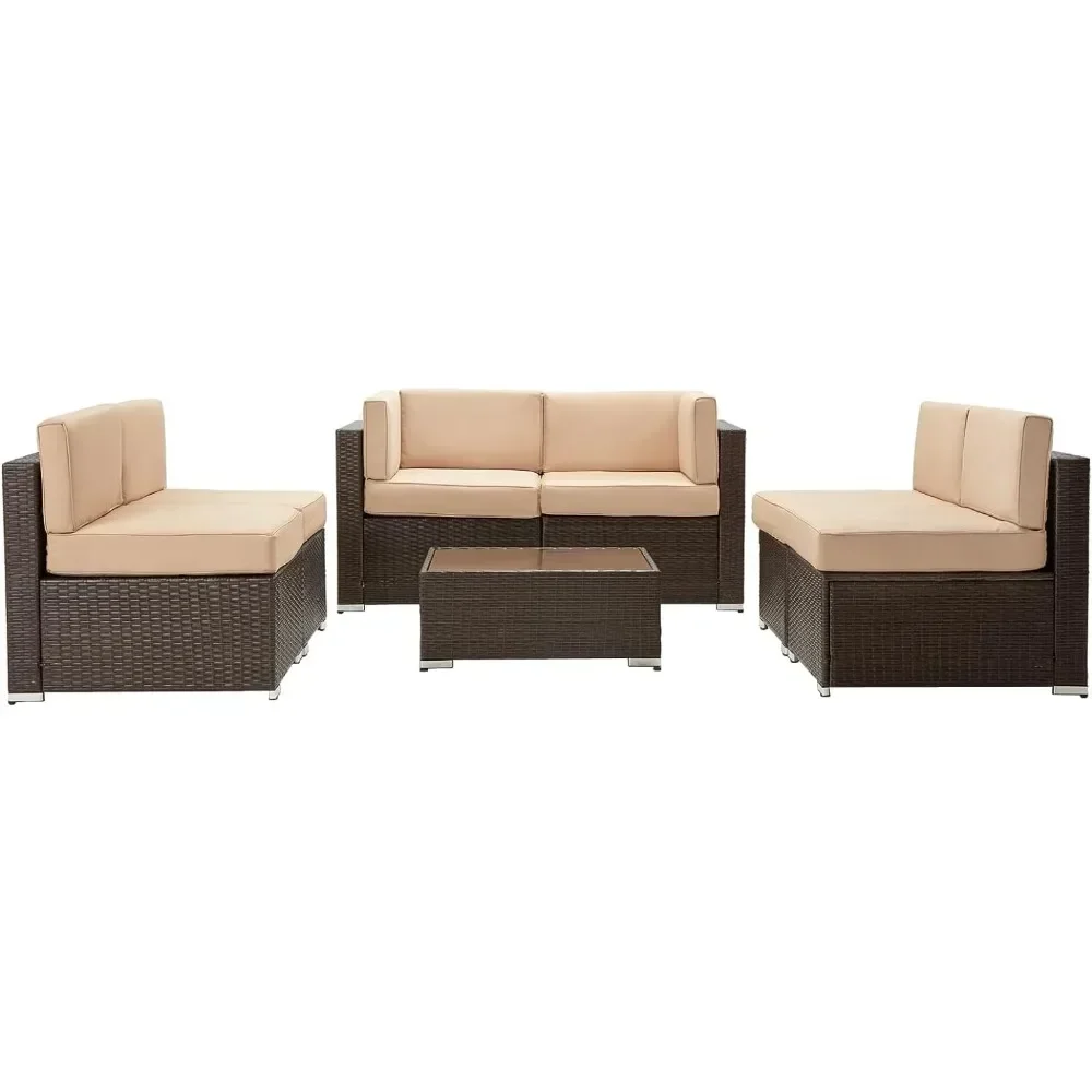 # Für Gartenmöbel 7-teiliges Set, PE-Rattan-Geflecht für den Außenbereich, Schnitttisch-Stuhl-Sets mit Kissen und Rückenlehne, Gartenmöbel