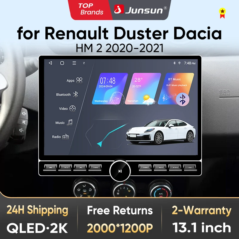 Junsun 13,1″ QLED Wireless CarPlay Android Auto Autoradio für Renault Duster Dacia Duster 2 2020-2021 Intelligente Systeme DSP Image