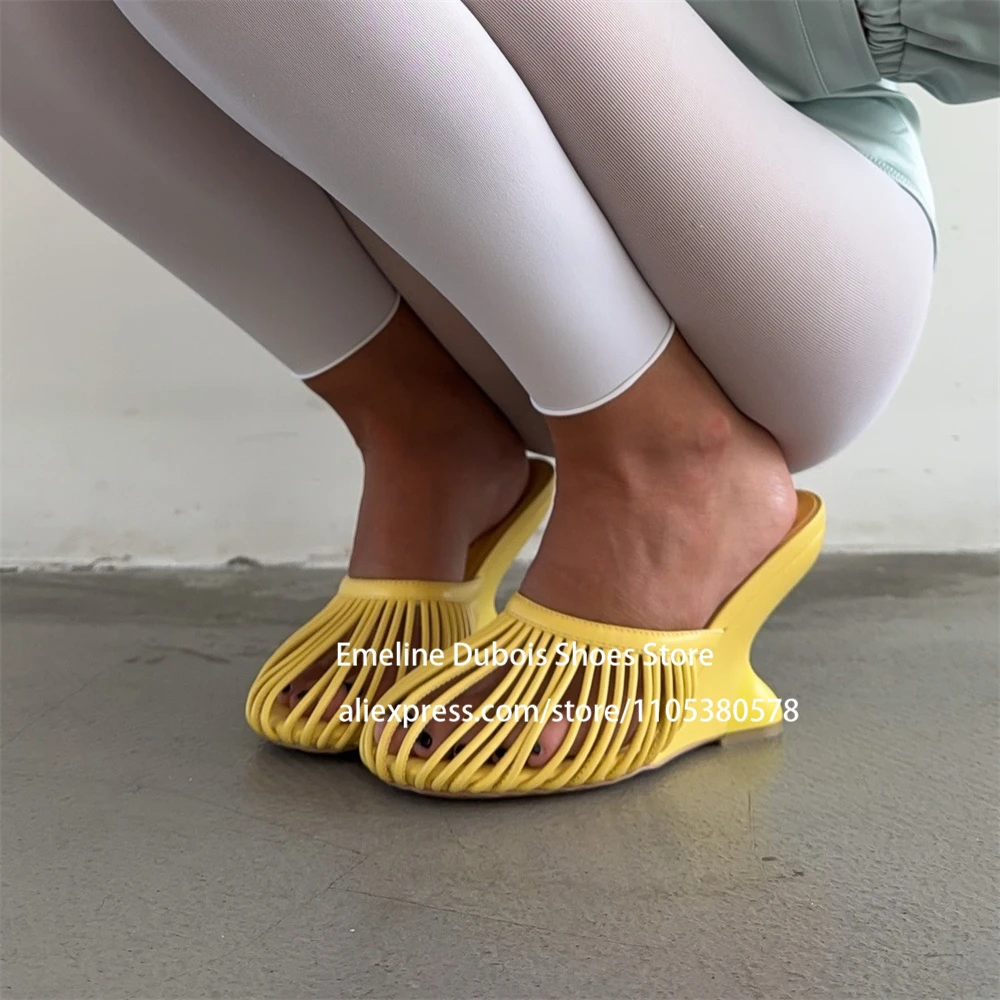 Caged Peep Toe Sculptural Wedge Heel Mules Damen Slip-on High Irregular Heel Slipper Runway Casual Sandal Plus Size Custom Color