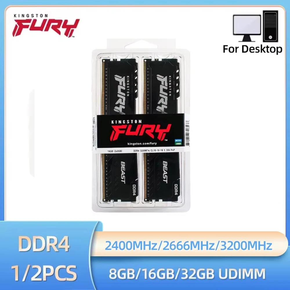 Kingston Fury Beast DDR4 4 GB 8 GB 16 GB KIT 320 MHz 2666 MHz 2400 MHz Desktop-Speicher 288Pin 1,2 V PC4-19200 21300 25600 Gaming-RAM Image