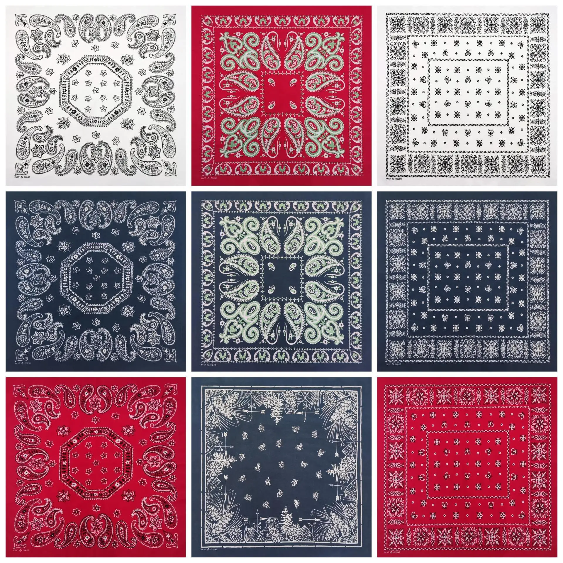 Neue Modische Hip-Hop 100% Baumwolle Herren Einstecktücher Rot Marine Weiß Paisley Bandanas Damen Stirnband Kopftuch Halstuch