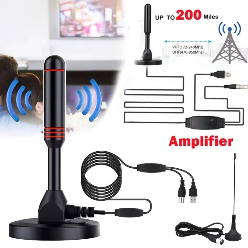 Tragbare 4K-Digital-TV-Antenne für den Innenbereich, 200-Meilen-Verstärker für DVB-T, HD-Flachantenne für den Innen- und Außenbereich, aktive 28DBi-Digital-TV-Antenne Image
