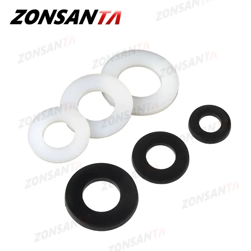 ZONSANTA M2 M2,5 M3 M4 M5 M6 M8 M10 M12 M14 M16 Schwarz Weiß Kunststoff Nylon Flache Unterlegscheibe Hobel Abstandshalter Isolierung Dichtungsring Image