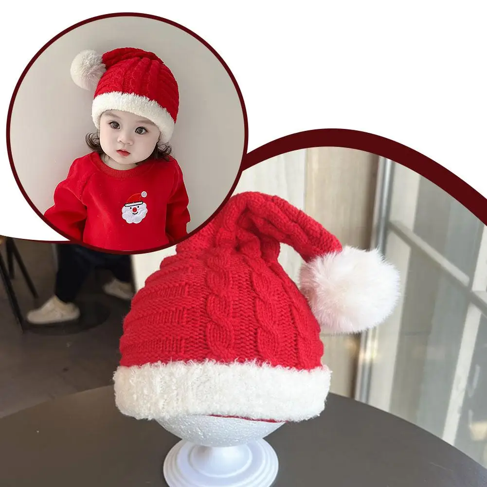 Rote Weihnachtsmütze für Babys, Winter, Bommel, Strickmütze für Kleinkinder, Rot, Neujahr, Vollmond, wöchentliche Kinder-Gehörschutzkappe, Kopfbedeckung Image