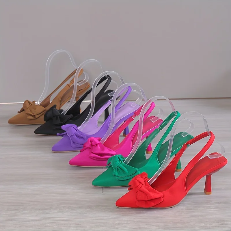 Komfort-Schuhe für Damen, Sandalen, Stiletto-Absätze, Fliege, Sommeranzug, weiblich, lila, große Größe, neue Mädchen, niedrig, spitz, hoch, schwarz, groß