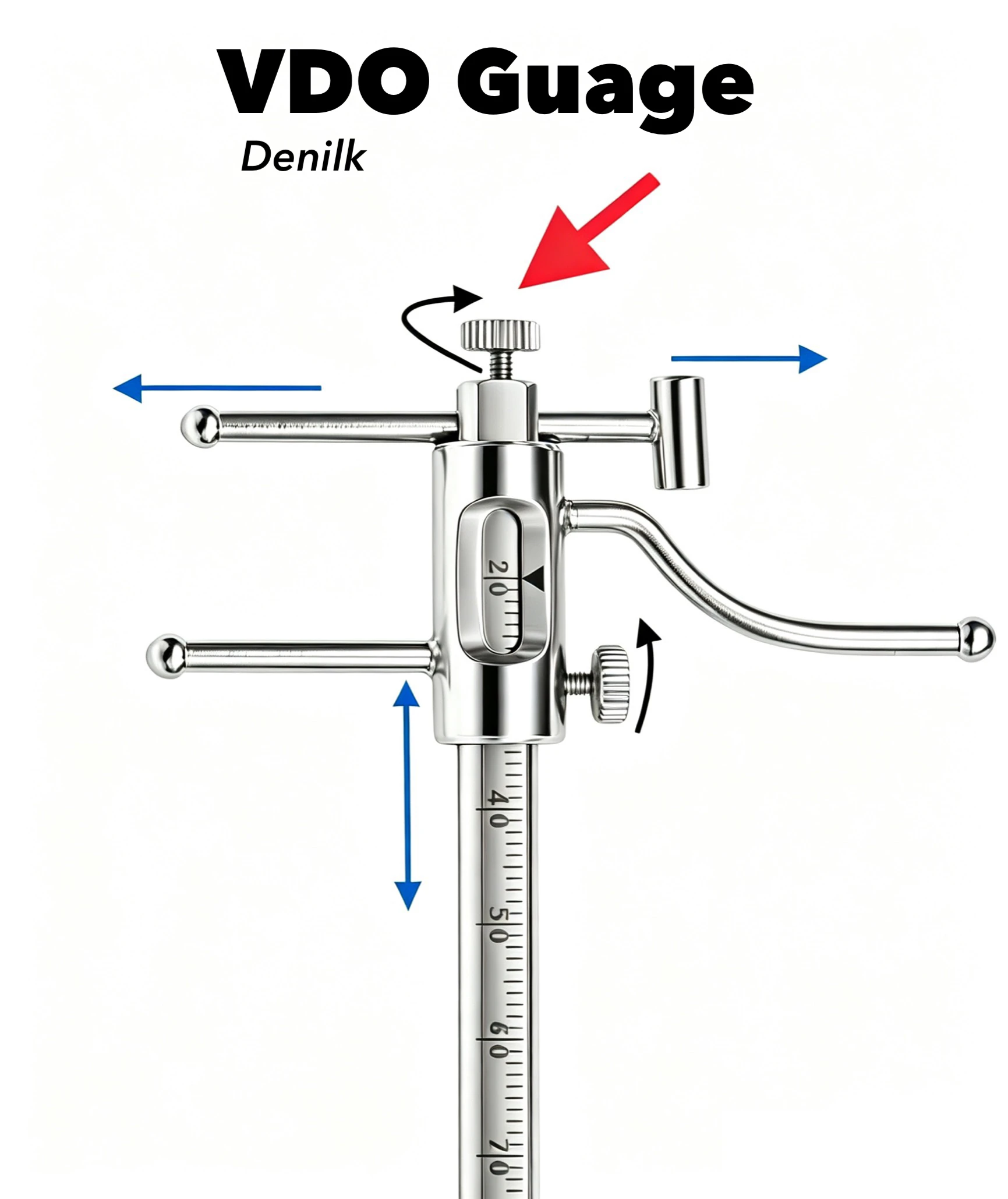 DENILK 1 Stück Dentaler Kieferorthopädischer Gleitzirkel Kinnindikator Dentalimplantat-Messlehre Schraubenvorrichtung VDO-Messlineal 0-100 mm Image