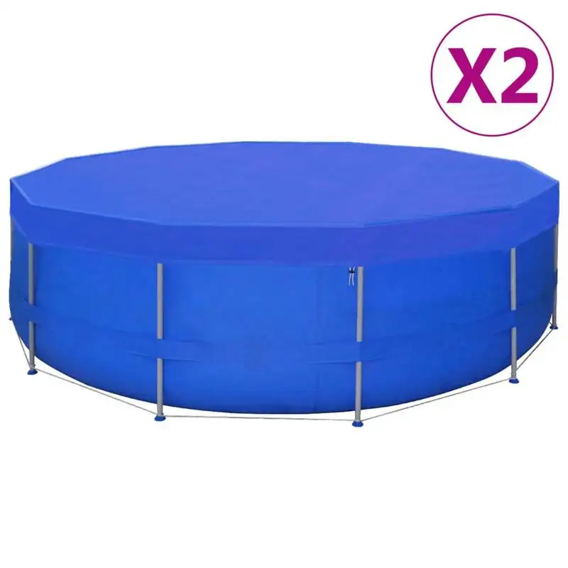 2 Stück 540 cm runde Poolabdeckung aus PE, 90 g/m², dunkelblau, wasserdicht, langlebig, mit Entwässerungslöchern, passend für Pools bis 500 cm, einfach zu befestigen Image