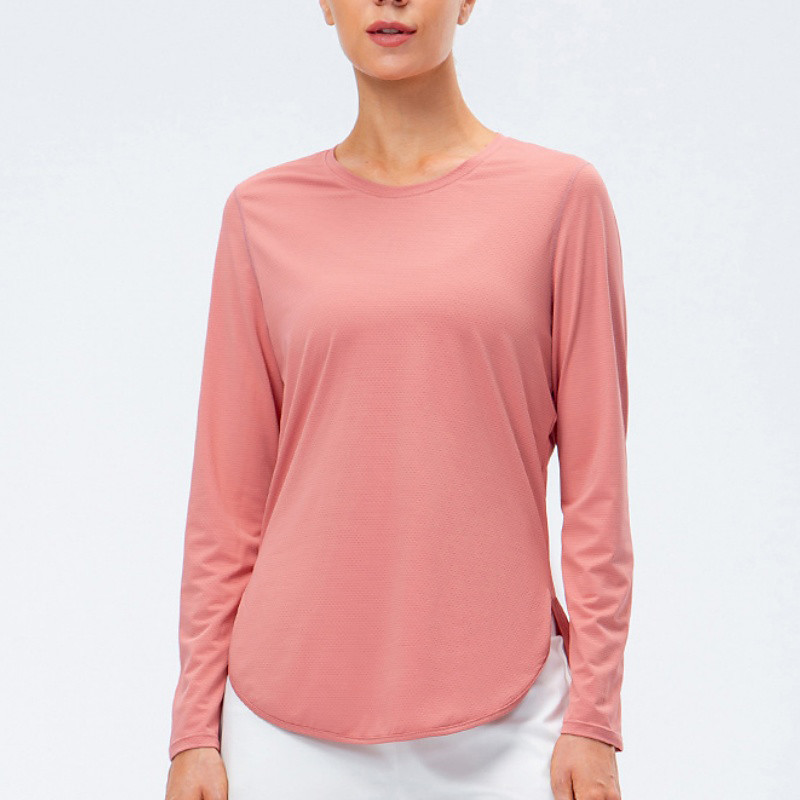 Women's pilates top Yoga Shirts Workout Tops Crew Neck Skin Friendly Lightweight Comfortable Mesh Long Sleeve Sports Solid Color Top For Gym Workout Running Fitness Activewear