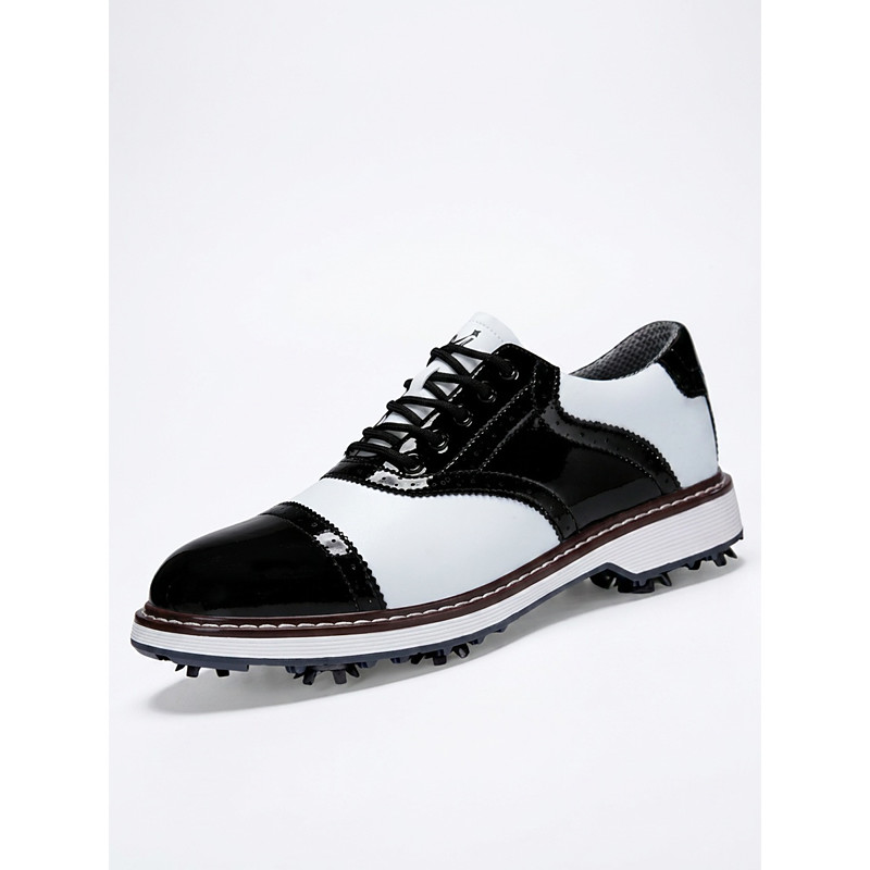 Men's Black White Golf Shoes, Lace-Up Dress Sport Shoes, Comfortable Non-Slip Shoes for Golf, Wedding, Outdoor Events