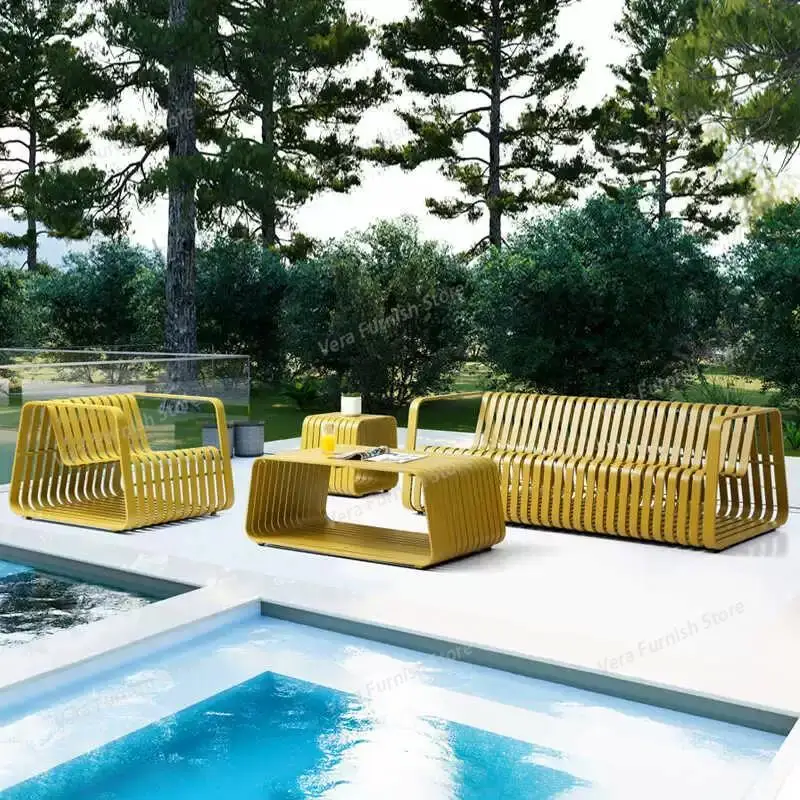 Canapés de jardin d'extérieur pour salon, combinaison simple et moderne pour cour, meubles de jardin en métal pour villa, canapé de jardin MHHYSF