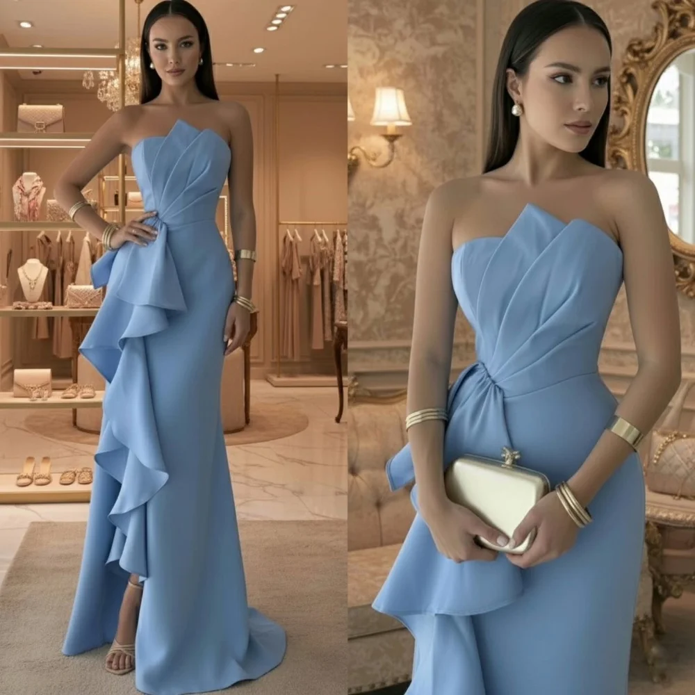 Customized Matching Fashion Jersey Pleat Draped Ruched MatchingStrapless Long Dresses Bespoke Occasion Dresses Exquisite Formal